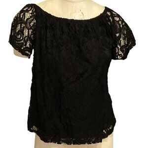 Maurices Lace Top Off the Shoulder BOHO Peasant Sz M Black 207L